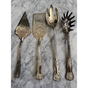Vtg International Silver CO Silver plated 4 Pc KINGS PATTERN Serving Set Tarnish